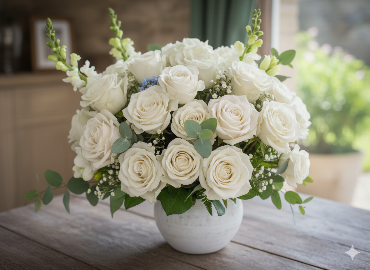 Elegant bukett med vita blommor