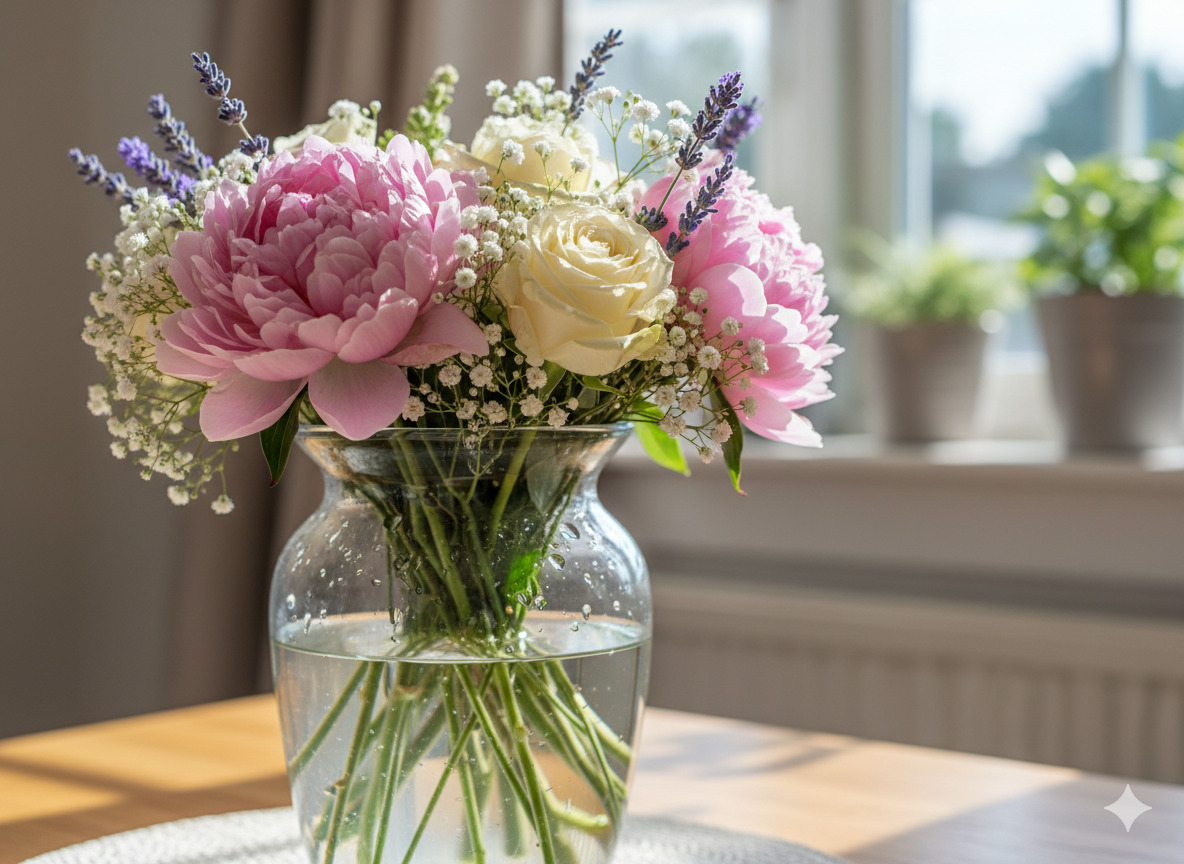 Blommor i vas med vatten