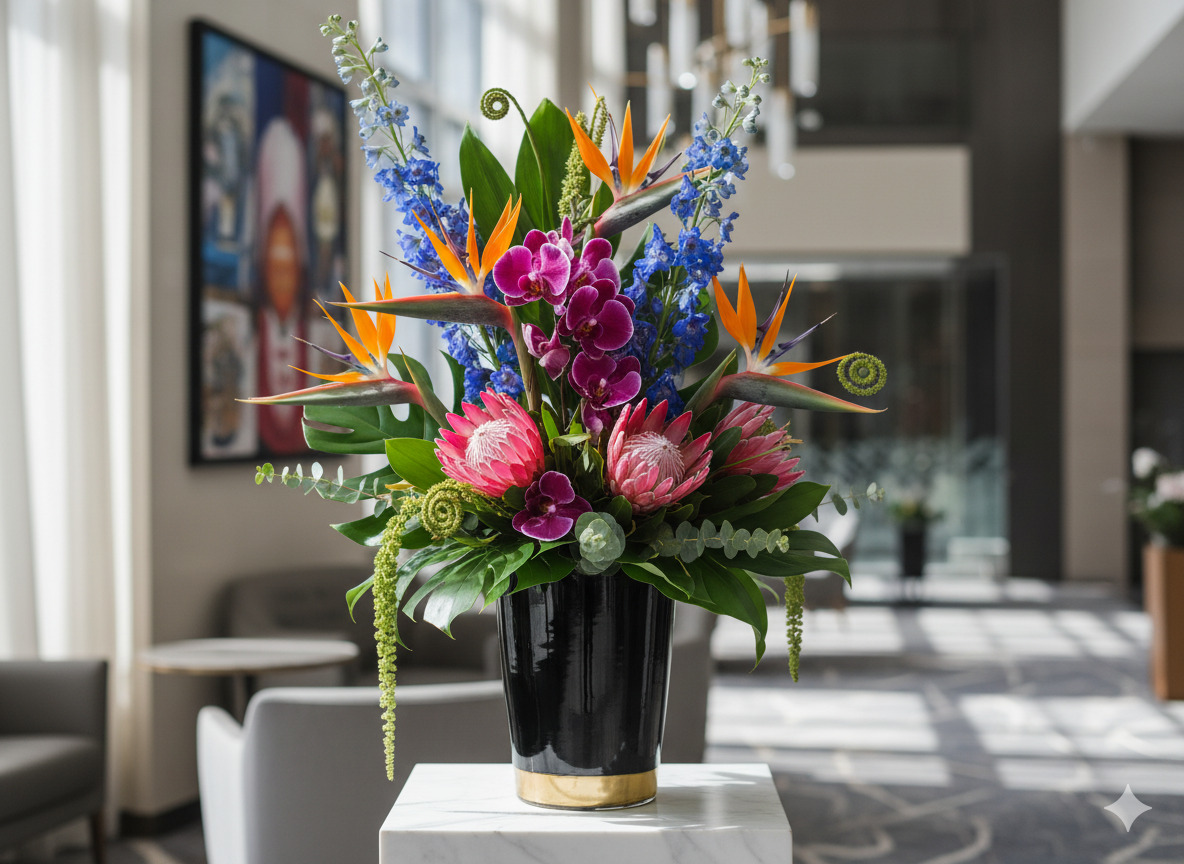 Lyxarrangemang med exotiska blommor