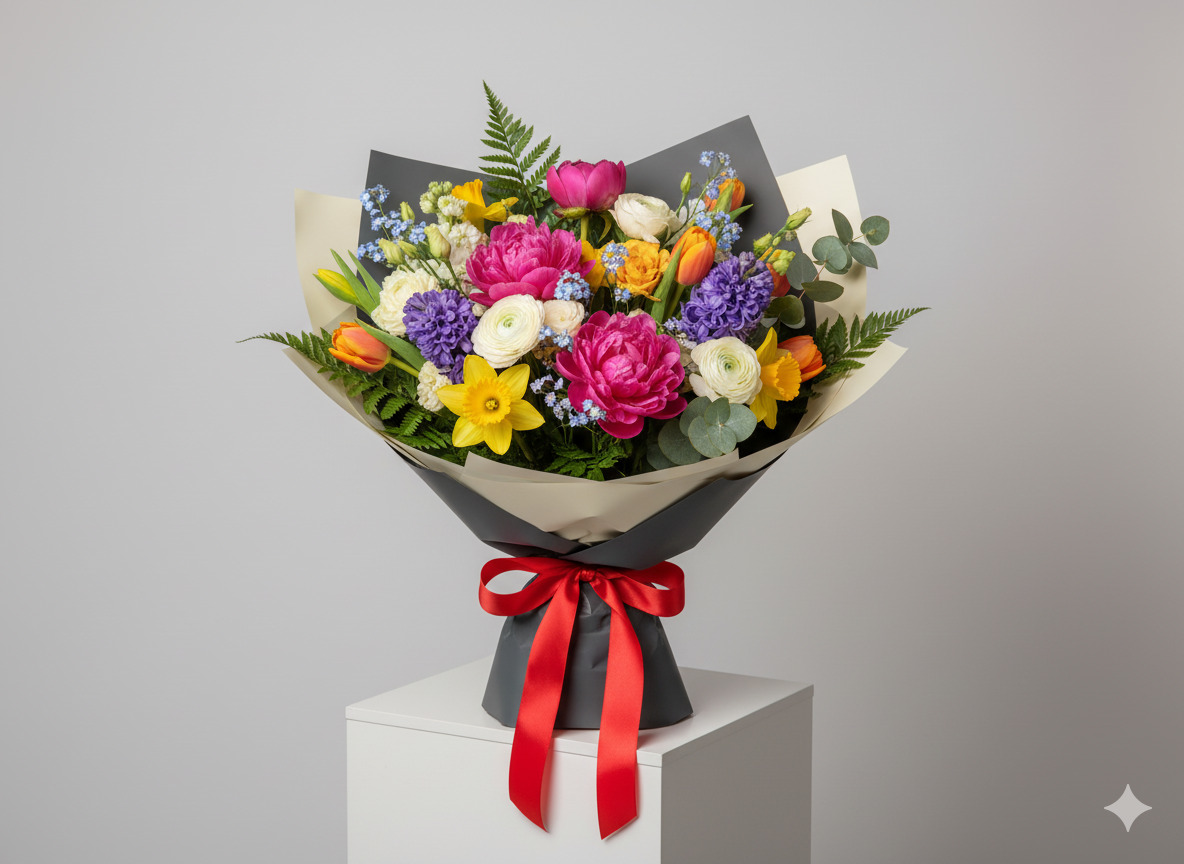 Blandad bukett med färgglada blommor