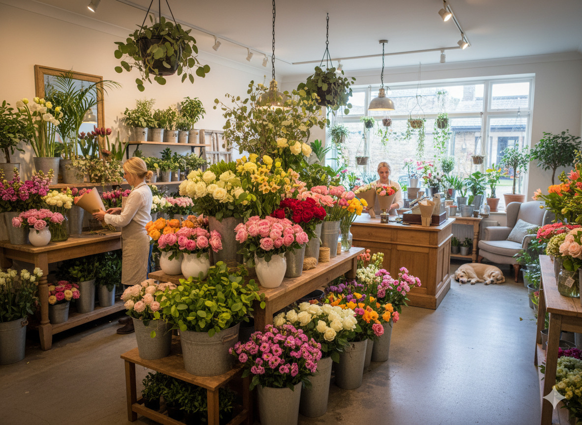 Interiör av blomsterbutik